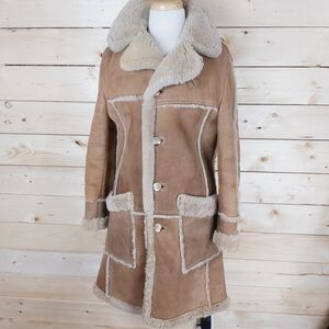 VINTAGE shearling suede sheepskin long maxi winter coat Made in Canada